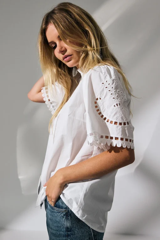 Co'Couture Kellise Embroidery SS Skjorte Hvid - Image 3
