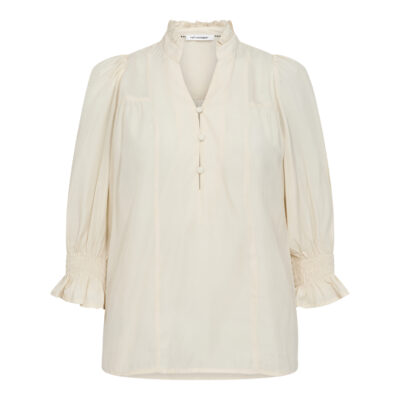 Co'Couture Aila Frill SS V-Bluse Cremehvid