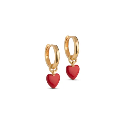 Enamel Amore Hoops Øreringe Guldbelagt Rød