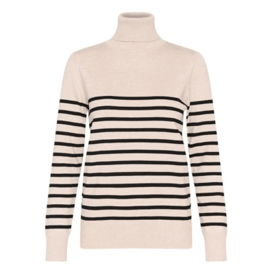 Saint Tropez Mila Rullekrave Strikbluse Gray Morn Mila Stripe