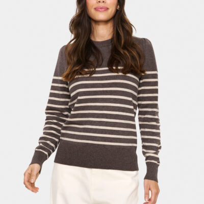 Saint Tropez Mila Shimmer Stripe Pullover Bluse Mink Gray Morn Shimmer