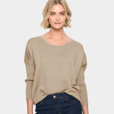 Saint Tropez Mila R-Neck Pullover Bluse Plaza Taupe Melange