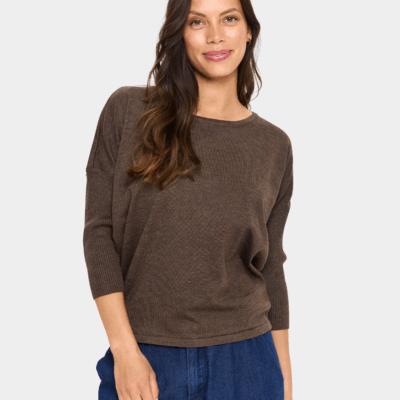 Saint Tropez Mila R-Neck Pullover Bluse Major Brown Melange
