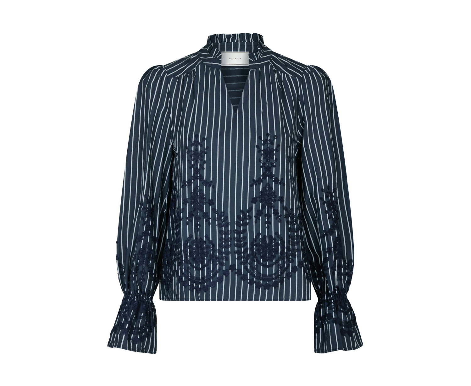 Neo Noir Amara Stripe Emb Bluse Navybl - Vogelius Glow