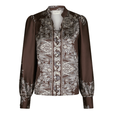 Neo Noir Massima Paisley Border Bluse Mørkebrun