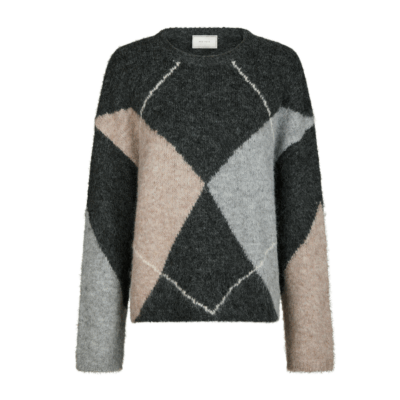 Neo Noir Inga Check Fluff Knit Bluse Antracit