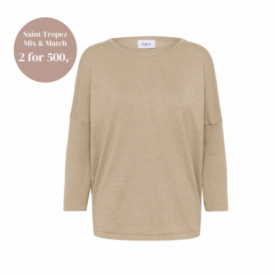 Saint Tropez Mila R-Neck Pullover Bluse Plaza Taupe Melange