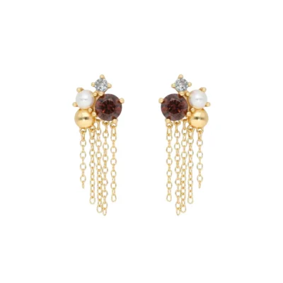 Nuni Maddie Øreringe Guldbelagt Brun