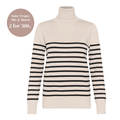 Saint Tropez Mila Rullekrave Strikbluse Gray Morn Mila Stripe