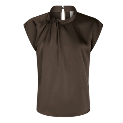 Neo Noir Fleur Drapy Satin Bluse Mørkebrun