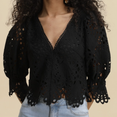 Selena Bluse Guipure Blonde Sort
