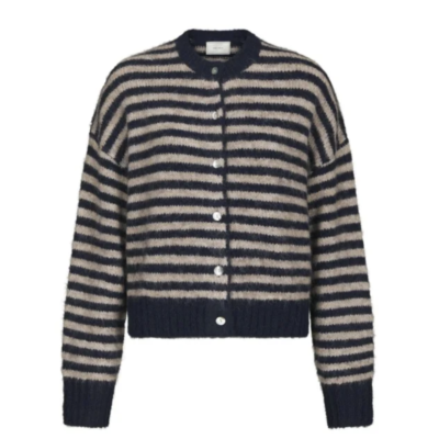 Neo Noir Isana Stripe Fluffy Knit Cardigan Navy