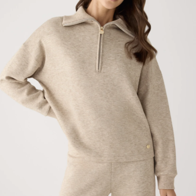 Ysabel Mora Sweater med Zip Hals Beige