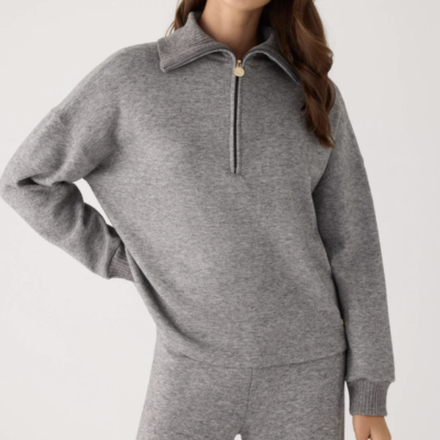 Ysabel Mora Sweater med Zip Hals Grå