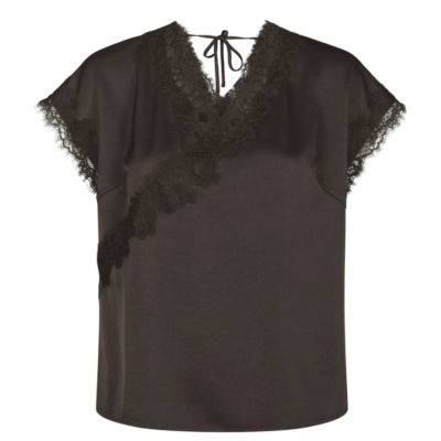 Neo Noir Benera Heavy Sateen Lace Blouse Mørkebrun