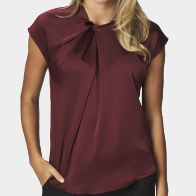 Neo Noir Fleur Drapy Satin Bluse Burgundy